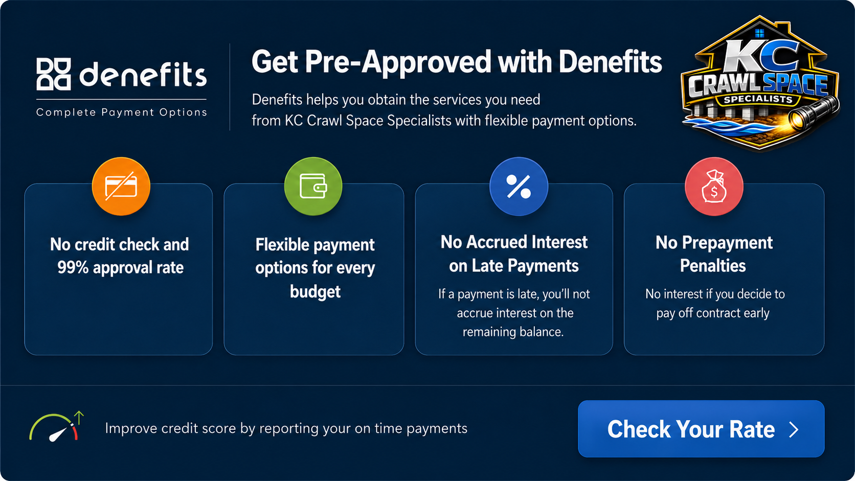 Get Pre-Approved with Denefits – No credit check, 99% approval rate, flexible payment options